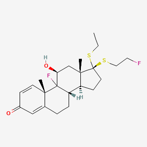 molecular formula C23H32F2O2S2 B1209371 (8S,10S,11S,13S,14S,17S)-17-ethylsulfanyl-9-fluoro-17-(2-fluoroethylsulfanyl)-11-hydroxy-10,13-dimethyl-6,7,8,11,12,14,15,16-octahydrocyclopenta[a]phenanthren-3-one CAS No. 89948-18-5