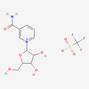molecular formula C12H15F3N2O8S B12093793 1-[3,4-Dihydroxy-5-(hydroxymethyl)oxolan-2-yl]pyridin-1-ium-3-carboxamide;trifluoromethanesulfonate 
