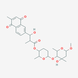molecular formula C29H38O10 B1209380 Methyl 2,6-dideoxy-4-O-(5-{[3-hydroxy-2-methyl-3-(6-methyl-5,8-dioxo-5,8-dihydronaphthalen-2-yl)propanoyl]oxy}-6-methyloxan-2-yl)-3-C-methylhexopyranoside 