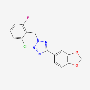 molecular formula C15H10ClFN4O2 B1209385 5-(1,3-Benzodioxol-5-yl)-2-[(2-chloro-6-fluorophenyl)methyl]tetrazole 