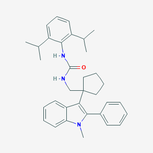 molecular formula C34H41N3O B120942 Urea, N-(2,6-bis(1-methylethyl)phenyl)-N'-((1-(1-methyl-2-phenyl-1H-indol-3-yl)cyclopentyl)methyl)- CAS No. 145131-60-8