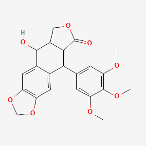 molecular formula C22H22O8 B1209430 5-hydroxy-9-(3,4,5-trimethoxyphenyl)-5a,6,8a,9-tetrahydro-5H-[2]benzofuro[5,6-f][1,3]benzodioxol-8-one CAS No. 4354-76-1