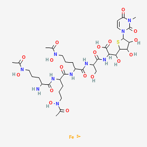 molecular formula C36H58FeN10O18S+3 B12094567 2-[[2-[[5-[Acetyl(hydroxy)amino]-2-[[5-[acetyl(hydroxy)amino]-2-[[5-[acetyl(hydroxy)amino]-2-aminopentanoyl]amino]pentanoyl]amino]pentanoyl]amino]-3-hydroxypropanoyl]amino]-3-[3,4-dihydroxy-5-(3-methyl-2,4-dioxopyrimidin-1-yl)thiolan-2-yl]-3-hydroxypropanoic acid;iron(3+) 