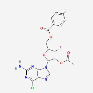 molecular formula C20H19ClFN5O5 B12094631 9-(2-O-Acetyl-5-O-toluyl-3-deoxy-3-fluoro-beta-D-ribofuranosyl)-2-amino-6-chloro-9H-purine 