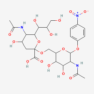 molecular formula C25H35N3O16 B12095153 5-Acetamido-2-[[5-acetamido-3,4-dihydroxy-6-(4-nitrophenoxy)oxan-2-yl]methoxy]-4-hydroxy-6-(1,2,3-trihydroxypropyl)oxane-2-carboxylic acid 
