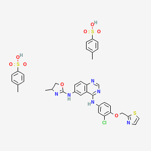 molecular formula C36H35ClN6O8S3 B12095181 4-N-[3-chloro-4-(1,3-thiazol-2-ylmethoxy)phenyl]-6-N-(4-methyl-4,5-dihydro-1,3-oxazol-2-yl)quinazoline-4,6-diamine;4-methylbenzenesulfonic acid 