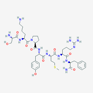 molecular formula C43H66N12O9S B120952 Seryl-lysyl-prolyl-tyrosyl-methionyl-arginyl-phenylalaninamide CAS No. 144909-42-2