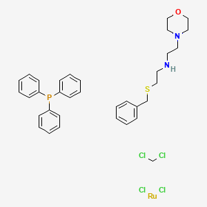 molecular formula C34H41Cl4N2OPRuS B12095321 Dichloro[rel-[N(R)]-N-[2-[(R)-(phenylmethyl)thio-kappaS]ethyl]-4-morpholineethanamine-kappaNN4,kappaN4](triphenylphosphine)ruthenium(II), compd. with dichloromethane 