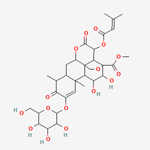 molecular formula C32H42O16 B12095349 Methyl 15,16-dihydroxy-9,13-dimethyl-3-(3-methylbut-2-enoyloxy)-4,10-dioxo-11-[3,4,5-trihydroxy-6-(hydroxymethyl)oxan-2-yl]oxy-5,18-dioxapentacyclo[12.5.0.01,6.02,17.08,13]nonadec-11-ene-17-carboxylate 