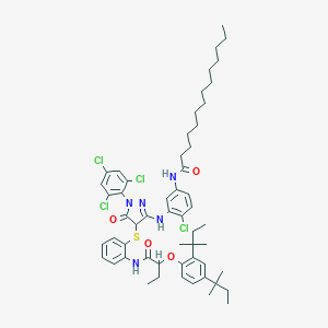 molecular formula C55H71Cl4N5O4S B120962 1-(2,4,6-Trichlorophenyl)-3-(5-tetradecanamido-2-chloroanilino)-4-[2-[alpha-(2,4-di-tert-pentylphenoxy)butyramido]phenylthio]-5-pyrazolone CAS No. 150779-67-2
