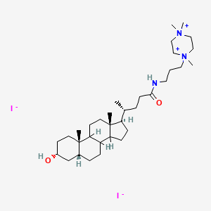 molecular formula C34H63I2N3O2 B1209621 (4R)-4-[(3R,5R,10S,13R,17R)-3-Hydroxy-10,13-dimethyl-2,3,4,5,6,7,8,9,11,12,14,15,16,17-tetradecahydro-1H-cyclopenta[a]phenanthren-17-yl]-N-[3-(1,4,4-trimethylpiperazine-1,4-diium-1-yl)propyl]pentanamide;diiodide CAS No. 131221-62-0