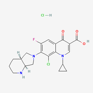 molecular formula C20H22Cl2FN3O3 B1209697 3-Quinolinecarboxylic acid, 8-chloro-1-cyclopropyl-6-fluoro-1,4-dihydro-7-((4aS,7aS)-octahydro-6H-pyrrolo(3,4-b)pyridin-6-yl)-4-oxo-, monohydrochloride CAS No. 144194-96-7