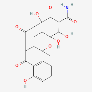 molecular formula C20H17NO9 B12097470 6,11,14,15-Tetrahydroxy-1-methyl-8,10,12-trioxo-19-oxapentacyclo[13.3.1.02,7.09,18.011,16]nonadeca-2(7),3,5,13-tetraene-13-carboxamide 