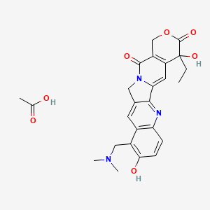 molecular formula C25H27N3O7 B12097872 Acetic acid;8-[(dimethylamino)methyl]-19-ethyl-7,19-dihydroxy-17-oxa-3,13-diazapentacyclo[11.8.0.02,11.04,9.015,20]henicosa-1(21),2,4(9),5,7,10,15(20)-heptaene-14,18-dione 