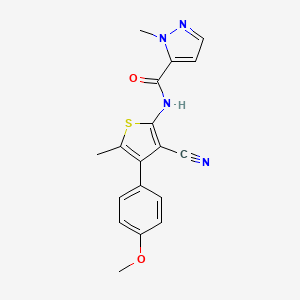 molecular formula C18H16N4O2S B1209797 N-[3-cyano-4-(4-methoxyphenyl)-5-methyl-2-thiophenyl]-2-methyl-3-pyrazolecarboxamide 