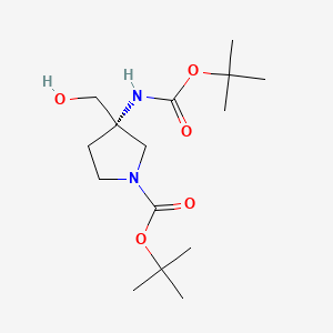 molecular formula C15H28N2O5 B12098026 tert-butyl (3S)-3-{[(tert-butoxy)carbonyl]amino}-3-(hydroxymethyl)pyrrolidine-1-carboxylate 