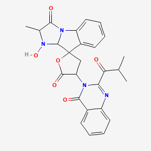 molecular formula C26H24N4O6 B1209809 1-Hydroxy-2-methyl-4'-[2-(2-methylpropanoyl)-4-oxoquinazolin-3(4H)-yl]-1,9a-dihydrospiro[imidazo[1,2-a]indole-9,2'-oxolane]-3,5'(2H)-dione 