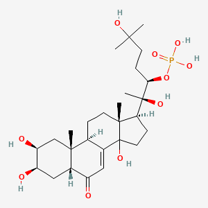 molecular formula C27H45O10P B1209846 (2|A,3|A,5|A,14xi,22r)-2,3,14,20,25-pentahydroxy-6-oxocholest-7-en-22-yl dihydrogen phosphate CAS No. 86577-97-1