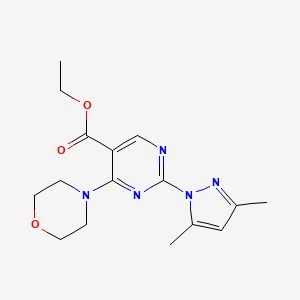molecular formula C16H21N5O3 B1209861 2-(3,5-Dimethyl-1-pyrazolyl)-4-(4-morpholinyl)-5-pyrimidinecarboxylic acid ethyl ester 