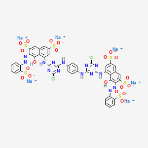 molecular formula C44H24Cl2N14Na6O20S6 B1209885 2,7-Naphthalenedisulfonic acid, 4,4'-[1,4-phenylenebis[imino(6-chloro-1,3,5-triazine-4,2-diyl)imino]]bis[5-hydroxy-6-[2-(2-sulfophenyl)diazenyl]-, sodium salt (1:6) CAS No. 68214-04-0