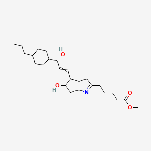 molecular formula C25H41NO4 B1209942 Cyclopenta[b]pyrrole-2-pentanoic acid, 3,3a,4,5,6,6a-hexahydro-5-hydroxy-4-[(1E,3S)-3-hydroxy-3-(cis-4-propylcyclohexyl)-1-propen-1-yl]-, methylester, (3aR,4R,5R,6aS)-;Cyclopenta[b]pyrrole-2-pentanoic acid, 3,3a,4,5,6,6a-hexahydro-5-hydroxy-4-[(1E,3S)-3-hydroxy-3-(cis-4-propylcyclohexyl)-1-propen-1-yl]-, methylester, (3aR,4R,5R,6aS)- 
