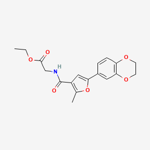 molecular formula C18H19NO6 B1209960 ethyl 2-({[5-(2,3-dihydro-1,4-benzodioxin-6-yl)-2-methyl-3-furyl]carbonyl}amino)acetate 
