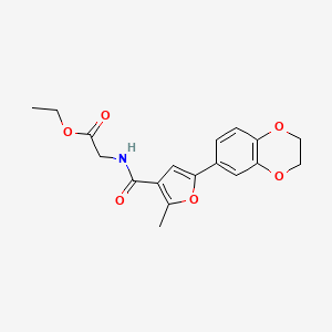 molecular formula C18H19NO6 B1209960 {[5-(2,3-Dihydro-benzo[1,4]dioxin-6-yl)-2-methyl-furan-3-carbonyl]-amino}-acetic acid ethyl ester 