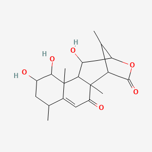 molecular formula C19H26O6 B12100111 8,9,12-Trihydroxy-2,6,10,16-tetramethyl-14-oxatetracyclo[11.2.1.02,11.05,10]hexadec-4-ene-3,15-dione 