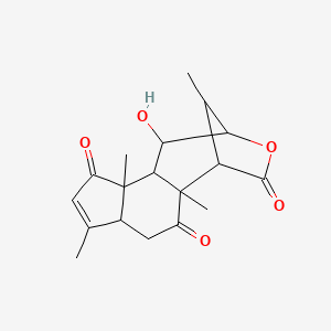 molecular formula C18H22O5 B12100126 11-Hydroxy-2,6,9,15-tetramethyl-13-oxatetracyclo[10.2.1.02,10.05,9]pentadec-6-ene-3,8,14-trione 