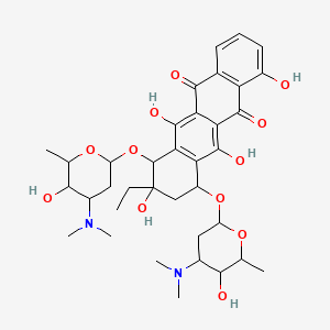 molecular formula C36H48N2O12 B12100332 7,10-bis[[4-(dimethylamino)-5-hydroxy-6-methyloxan-2-yl]oxy]-9-ethyl-4,6,9,11-tetrahydroxy-8,10-dihydro-7H-tetracene-5,12-dione 