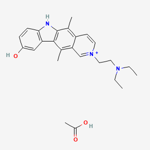 molecular formula C25H32N3O3+ B1210046 2-(2-(diethylamino)ethyl)-5,11-dimethyl-6H-25-pyrido[4,3-b]carbazol-9-ol acetate 