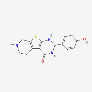 molecular formula C16H17N3O2S B12101097 5-(4-hydroxyphenyl)-11-methyl-8-thia-4,6,11-triazatricyclo[7.4.0.02,7]trideca-1(9),2(7)-dien-3-one 