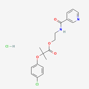 molecular formula C18H20Cl2N2O4 B1210110 2-((3-Pyridylcarbonyl)amino)ethyl 2-(4-chlorophenoxy)-2-methylpropionate hydrochloride CAS No. 56775-92-9