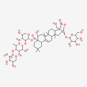 molecular formula C52H80O24 B12101113 [3-[3,4-Dihydroxy-6-methyl-5-(3,4,5-trihydroxyoxan-2-yl)oxyoxan-2-yl]oxy-4,5-dihydroxyoxan-2-yl] 8-hydroxy-1-(hydroxymethyl)-5,6,12,12,19-pentamethyl-23-oxo-24-[3,4,5-trihydroxy-6-(hydroxymethyl)oxan-2-yl]oxy-22-oxahexacyclo[19.2.1.02,19.05,18.06,15.09,14]tetracos-15-ene-9-carboxylate 