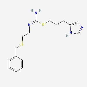 molecular formula C16H22N4S2 B1210132 Carbamimidothioic acid, (2-((phenylmethyl)thio)ethyl)-, 3-(1H-imidazol-4-yl)propyl ester CAS No. 102203-15-6