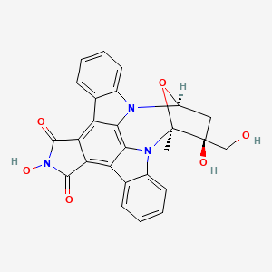molecular formula C26H19N3O6 B1210143 6,14-Dihydroxy-6-(hydroxymethyl)-5-methyl-5,6,7,8-tetrahydro-13H-5,8-epoxy-4b,8a,14-triazadibenzo[b,h]cycloocta[1,2,3,4-jkl]cyclopenta[e]-as-indacene-13,15(14H)-dione 