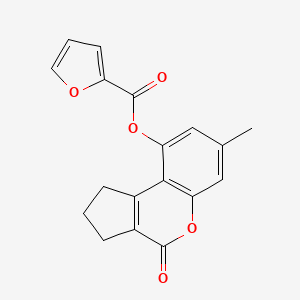 molecular formula C18H14O5 B1210146 2-furancarboxylic acid (7-methyl-4-oxo-2,3-dihydro-1H-cyclopenta[c][1]benzopyran-9-yl) ester 