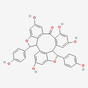 molecular formula C35H24O9 B12101985 7,12,14,22-Tetrahydroxy-3,18-bis(4-hydroxyphenyl)-4,19-dioxahexacyclo[15.6.1.12,5.011,16.020,24.09,25]pentacosa-1(24),5,7,9(25),11(16),12,14,20,22-nonaen-10-one 