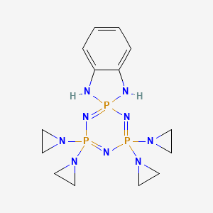 molecular formula C14H22N9P3 B1210252 4,4,6,6-Tetrakis(aziridin-1-yl)spiro[1,3,5-triaza-2lambda5,4lambda5,6lambda5-triphosphacyclohexa-1,3,5-triene-2,2'-1,3-dihydro-1,3,2lambda5-benzodiazaphosphole] CAS No. 133586-94-4