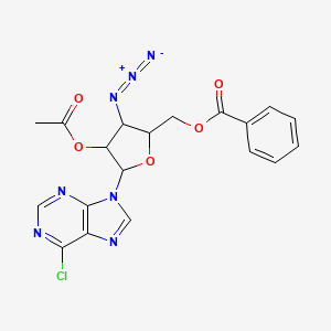 molecular formula C19H16ClN7O5 B12102701 6-Chloro-9-(2-O-acetyl-5-O-benzoyl-3-azido-3-deoxy-beta-D-ribofuranosyl)-9H-purine 