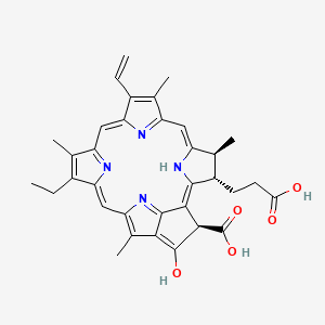 molecular formula C34H34N4O5 B1210271 3-Phorbinepropanoic acid, 21-carboxy-9-ethenyl-14-ethyl-4,8,13,18-tetramethyl-20-oxo-, (3S,4S,21R)- CAS No. 72939-69-6