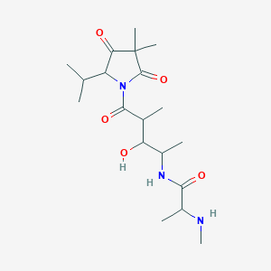 molecular formula C19H33N3O5 B12102842 N-[5-(3,3-dimethyl-2,4-dioxo-5-propan-2-ylpyrrolidin-1-yl)-3-hydroxy-4-methyl-5-oxopentan-2-yl]-2-(methylamino)propanamide 