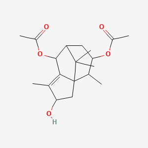 molecular formula C19H28O5 B12103296 (6-Acetyloxy-3-hydroxy-4,10,11,11-tetramethyl-9-tricyclo[5.3.1.01,5]undec-4-enyl) acetate 