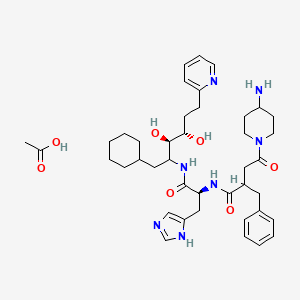 molecular formula C41H59N7O7 B1210365 acetic acid;4-(4-aminopiperidin-1-yl)-2-benzyl-N-[(2S)-1-[[(3R,4S)-1-cyclohexyl-3,4-dihydroxy-6-pyridin-2-ylhexan-2-yl]amino]-3-(1H-imidazol-5-yl)-1-oxopropan-2-yl]-4-oxobutanamide CAS No. 150739-46-1