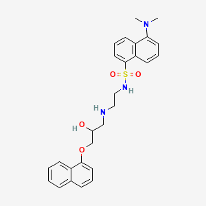molecular formula C27H31N3O4S B1210404 (+-)-5-(Dimethylamino)-N-(2-((2-hydroxy-3-(1-naphthalenyloxy)propyl)amino)ethyl)-1-naphthalenesulfonamide CAS No. 65118-46-9