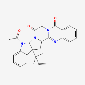 molecular formula C28H28N4O3 B12104145 16-Acetyl-12-methyl-23-(2-methylbut-3-en-2-yl)-3,11,14,16-tetrazahexacyclo[12.10.0.02,11.04,9.015,23.017,22]tetracosa-2,4,6,8,17,19,21-heptaene-10,13-dione 