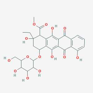 molecular formula C28H30O14 B1210445 Methyl 2-ethyl-4-(hexopyranosyloxy)-2,5,7,12-tetrahydroxy-6,11-dioxo-1,2,3,4,6,11-hexahydrotetracene-1-carboxylate CAS No. 62720-19-8