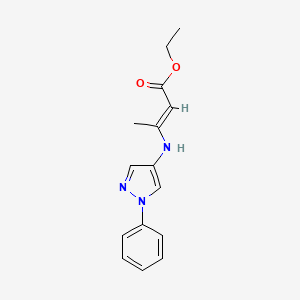 molecular formula C15H17N3O2 B12104679 2-Butenoic acid, 3-[(1-phenyl-1H-pyrazol-4-yl)amino]-, ethyl ester 