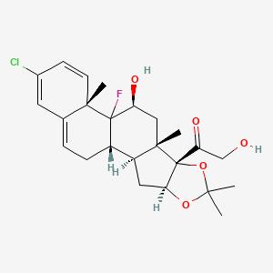 molecular formula C24H30ClFO5 B1210471 1-(2-Chloro-4b-fluoro-5-hydroxy-4a,6a,8,8-tetramethyl-4a,4b,5,6,6a,9a,10,10a,10b,11-decahydro-6bH,8H-naphtho[2',1':4,5]indeno[1,2-d][1,3]dioxol-6b-yl)-2-hydroxyethan-1-one 