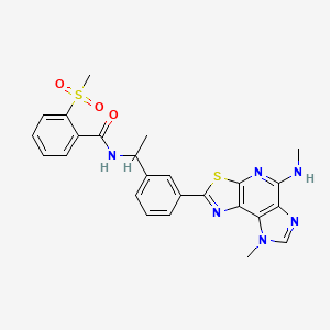 molecular formula C25H24N6O3S2 B12105037 N-[1-[3-[12-methyl-8-(methylamino)-5-thia-3,7,10,12-tetrazatricyclo[7.3.0.02,6]dodeca-1(9),2(6),3,7,10-pentaen-4-yl]phenyl]ethyl]-2-methylsulfonylbenzamide 